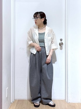 「LOWRYS FARM（ローリーズファーム）のカットイージーコクーンパンツ　292362（スウェットパンツ、グレー系）」を使った、hachi0867さん（レディース）の夏コーディネート