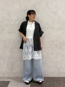 「LOWRYS FARM（ローリーズファーム）のイージーバギーデニム　601067（デニムパンツ、ブルー系）」を使った、hachi0867さん（レディース）の春コーディネート