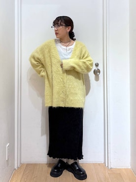 「LOWRYS FARM（ローリーズファーム）のシャギーロングＶカーディガン　595935（カーディガン/ボレロ）」を使った、hachi0867さん（レディース・153cm）の秋コーディネート