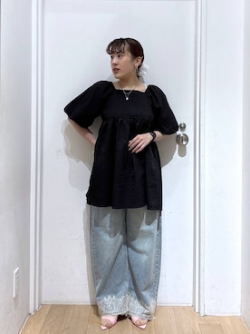 「LOWRYS FARM（ローリーズファーム）のレースデニム　601055（デニムパンツ、ブルー系）」を使った、hachi0867さん（レディース）の夏コーディネート