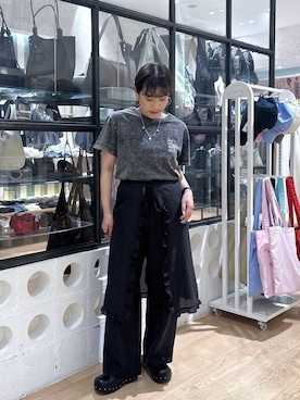 「LOWRYS FARM（ローリーズファーム）のウッドサンダル 637756（サンダル、ブラック系）」を使った、hachi0867さん（レディース）の春コーディネート