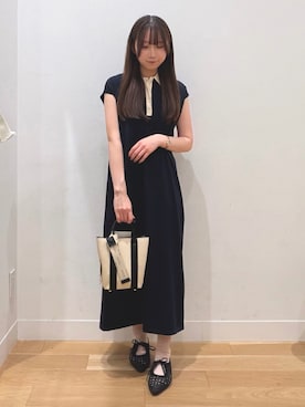 「URBAN RESEARCH DOORS（アーバンリサーチドアーズ）のフレンチスリーブニットワンピース（ワンピース、ブルー系）」を使った、sayuさん（レディース・156cm）の夏コーディネート