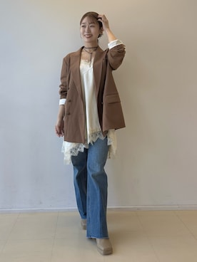 「LOUNGEDRESS（ラウンジドレス）の【20周年限定】 ヴィンテージライクデニムパンツ2nd（デニムパンツ）」を使った、こてがわさん（レディース・151cm）の秋コーディネート