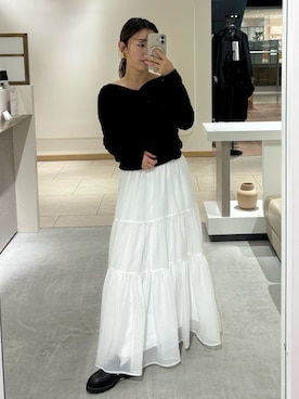 「LOUNGEDRESS（ラウンジドレス）のドレープロンT（Tシャツ/カットソー、ブラック系）」を使った、こてがわさん（レディース・151cm）の春コーディネート