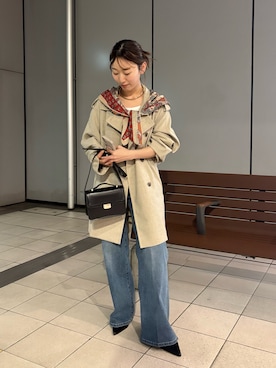 「LOUNGEDRESS（ラウンジドレス）のミドルトレンチコート（トレンチコート、ベージュ系）」を使った、こてがわさん（レディース・151cm）の春コーディネート