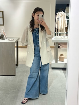 「LOUNGEDRESS（ラウンジドレス）のリネンライクシアージャケット（テーラードジャケット、ホワイト系）」を使った、こてがわさん（レディース・151cm）の春コーディネート