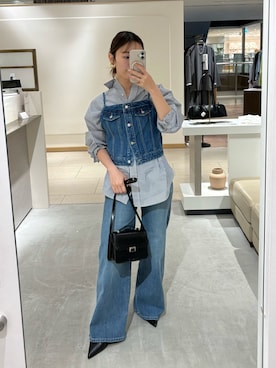 「LOUNGEDRESS（ラウンジドレス）のストライプBigシャツ（シャツ/ブラウス、ブルー系）」を使った、こてがわさん（レディース・151cm）の春コーディネート