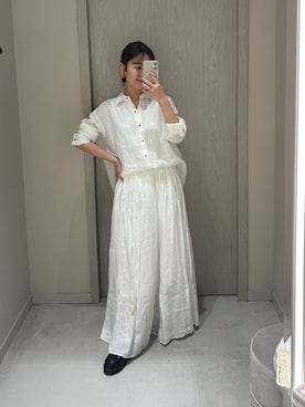 「LOUNGEDRESS（ラウンジドレス）のリネンバックタイシャツ（シャツ/ブラウス、ホワイト系）」を使った、こてがわさん（レディース・151cm）の春コーディネート