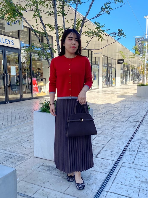 セール】カシミヤ100 配色クルーネックカーディガン（ニット/セーター