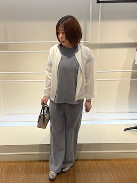 「MICO COULIER（ミコクリエ）の《セットアップ対応》リネンライクシャンブレーワイドパンツ（その他パンツ、ブルー系）」を使った、økiさん（レディース・160cm）の春コーディネート