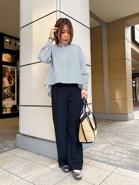 「MICO COULIER（ミコクリエ）のパール釦ペプラムブラウス（シャツ/ブラウス、グレー系）」を使った、økiさん（レディース・160cm）の春コーディネート