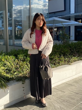 「スカートコーデ」｜「アイテム（ブルゾン）」を使った、økiさん（レディース・160cm）の秋コーディネート