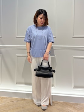 「MICO COULIER（ミコクリエ）のシルケットサイドロールアップT（Tシャツ/カットソー、ブルー系）」を使った、økiさん（レディース・160cm）の夏コーディネート