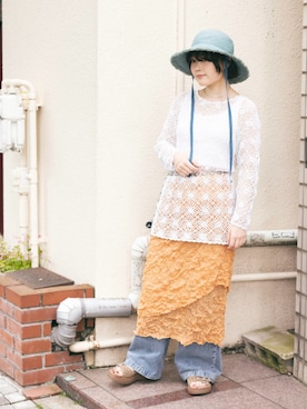 「ツバ広ハット」｜うるさん（レディース・157cm）の夏コーディネート