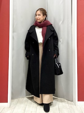 「DRESKIP（ドレスキップ）の【着丈選べる】あったかもちもちワイドパンツ（その他パンツ）」を使った、shio さん（レディース・143cm）の冬コーディネート