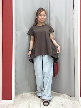 「SHOO・LA・RUE（シューラルー）のライトオンスデニムイージーワイドパンツ（その他パンツ）」を使った、shio さん（レディース・143cm）の夏コーディネート