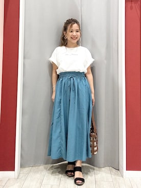「SHOO・LA・RUE（シューラルー）の【綿100%/ひんやり/S-LL】選べる3柄 大人のプリントTシャツ（Tシャツ/カットソー、ホワイト系）」を使った、shio さん（レディース・143cm）の夏コーディネート