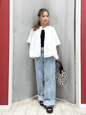 「SHOO・LA・RUE（シューラルー）のテレコタンクトップ（タンクトップ）」を使った、shio さん（レディース・143cm）の夏コーディネート