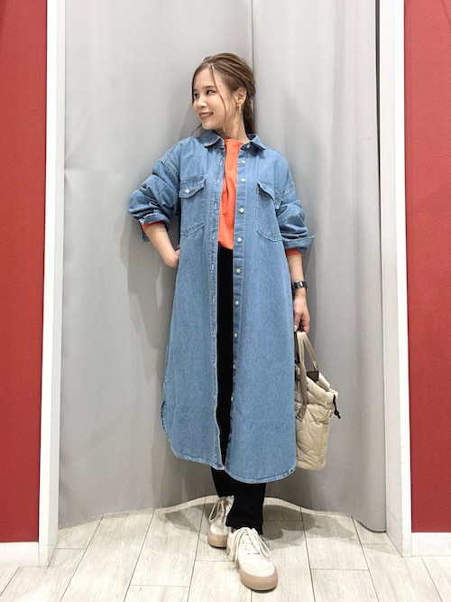 セール】【S-LL】ロングシーズン活躍 デニムシャツワンピース
