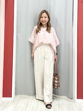 「SHOO・LA・RUE（シューラルー）の【2点セット/S-LL/洗濯機可】時短でコーデ決まる スラブスキッパーシャツ＋タンクトップ（その他トップス、ピンク系）」を使った、shio さん（レディース・143cm）の夏コーディネート