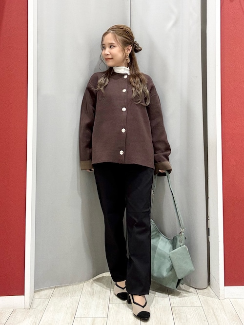 セール】ゴールドボタンがアクセント ダブルフェイスニット