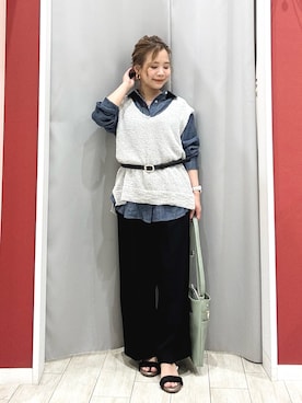 「SHOO・LA・RUE（シューラルー）の【着丈選べる/S-LL/洗濯機可】楽ちん×きれい見え　ストレッチワイドパンツ（その他パンツ、ブラック系）」を使った、shio さん（レディース・143cm）の春コーディネート