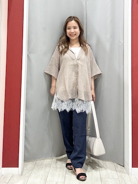 「SHOO・LA・RUE（シューラルー）の【S-LL】ナチュラルに決まる 半袖シアーシャツジャケット（テーラードジャケット、ベージュ系）」を使った、shio さん（レディース・143cm）の夏コーディネート