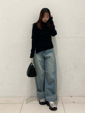 「カーブデニム」｜かおりさん（レディース・147cm）の冬コーディネート