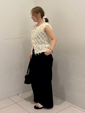 「RODE SKO(ロデスコ)のダブルベルテッドサンダル(サンダル、ホワイト系)」を使った、かおりさん(レディース・147cm)の夏コーディネート