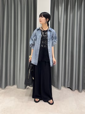 「DouDou（ドゥドゥ）の刺繍前後2WAYレースタンク（シャツ/ブラウス、ブラック系）」を使った、MEGUMI  さん（レディース・154cm）の春コーディネート