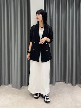「DouDou（ドゥドゥ）のメッシュダブルジャケット（テーラードジャケット、ブラック系）」を使った、MEGUMI  さん（レディース・154cm）の春コーディネート