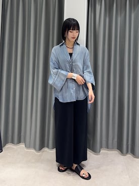 「DouDou（ドゥドゥ）のブークレーダンボールタンクワンピース（ワンピース、ブラック系）」を使った、MEGUMI  さん（レディース・154cm）の夏コーディネート