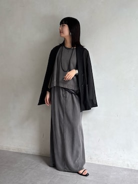 「DouDou（ドゥドゥ）のリヨセルバックフレアタンクブラウス（タンクトップ、グレー系）」を使った、MEGUMI  さん（レディース・154cm）の春コーディネート