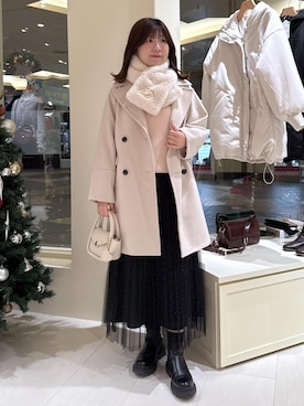 「アイテム（ピーコート）」を使った、おゆきさん（レディース・165cm）の冬コーディネート