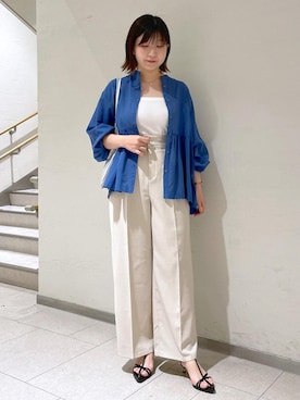 「ROPE' PICNIC（ロペピクニック）の【接触冷感・通気性】Comfort Series コンフォートシリーズ/綿ボイルペプラムシャツ（シャツ/ブラウス）」を使った、おゆきさん（レディース・165cm・30代）の春コーディネート