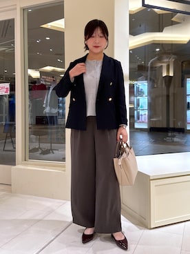 「ROPE' PICNIC（ロペピクニック）のローヒールメリージェーンパンプス（パンプス、レッド系）」を使った、おゆきさん（レディース・165cm）の秋コーディネート