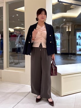 「ROPE' PICNIC（ロペピクニック）の2WAYミドルサイズ全開放バッグ/軽量（トートバッグ、レッド系）」を使った、おゆきさん（レディース・165cm）の秋コーディネート