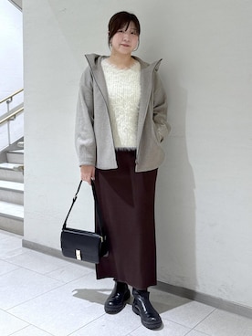 「ROPE' PICNIC（ロペピクニック）のジャージーメルトンシリーズ ジップアップフーデッドコート/無地・チェック/リンクコーデ（ブルゾン）」を使った、おゆきさん（レディース・165cm）の冬コーディネート