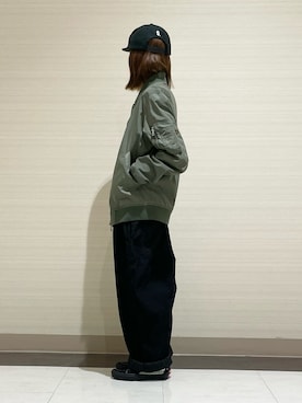 「Supreme （シュプリーム）のアイテム（キャップ）」を使った、kuuuさん（レディース・155cm）の冬コーディネート