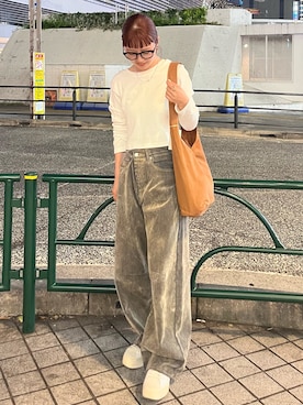 「Ungrid（アングリッド）のアイテム（トートバッグ）」を使った、外薗杏奈さん（レディース・158cm）の秋コーディネート