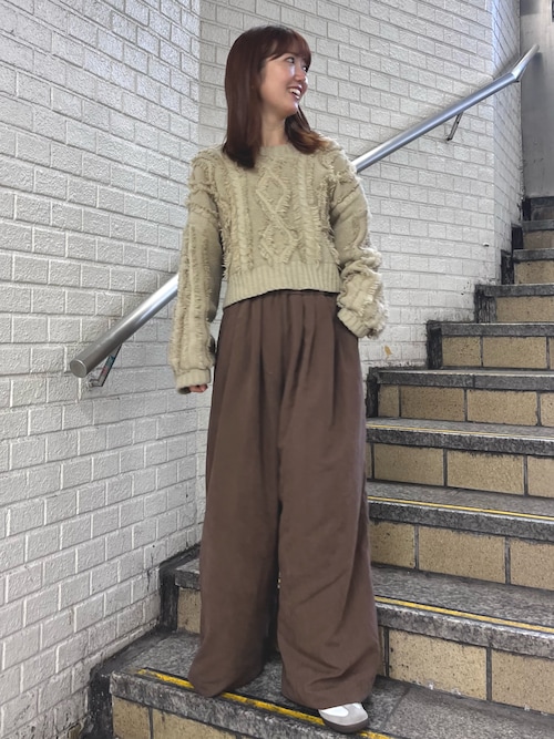 ワンショルフリンジケーブルショートニット（ニット/セーター