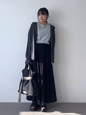 「BARNYARDSTORM（バンヤードストーム）のBARNYARDSTORM / UVカットCOOLタッチパーカー【UVカット / 接触冷感】JAPAN FABRIC（パーカー、グレー系）」を使った、mikuriさん（レディース）の春コーディネート