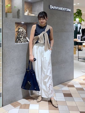 「エコバッグ」｜「アイテム（ニット/セーター）」を使った、mikuriさん（レディース・157cm）の夏コーディネート