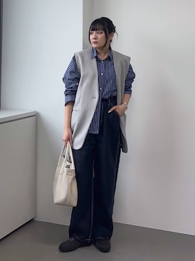 「BARNYARDSTORM（バンヤードストーム）のBARNYARDSTORM / タイプライターワイドシャツ＜セットアップ対応＞（シャツ/ブラウス、ブルー系）」を使った、mikuriさん（レディース）の春コーディネート