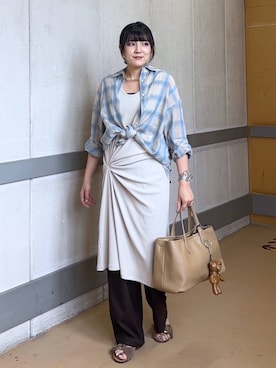 「PLAKTON（プラクトン）のアイテム」を使った、mikuriさん（レディース・157cm）の夏コーディネート