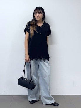 「BARNYARDSTORM（バンヤードストーム）のBARNYARDSTORM / NEWカットワイドデニム / ハンドウォッシャブル【WEB限定サイズL】【『ネルソンさん』YouTubeご紹介アイテム】（デニムパンツ、ブルー系）」を使った、mikuriさん（レディース）の春コーディネート