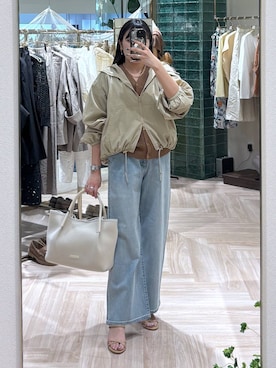 「BARNYARDSTORM（バンヤードストーム）のBARNYARDSTORM / ソフトウエストワイドデニムパンツ【『BABALOG』チャンネルご紹介アイテム】ウエストゴム / シーズンレスアイテム（デニムパンツ、ブルー系）」を使った、mikuriさん（レディース）の春コーディネート