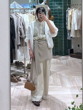 「BARNYARDSTORM（バンヤードストーム）の【『BABALOG』YouTubeご紹介アイテム】BARNYARDSTORM / リネンワイドシャツ / ハンドウォッシャブル【WEB限定サイズL】（シャツ/ブラウス、イエロー系）」を使った、mikuriさん（レディース）の春コーディネート