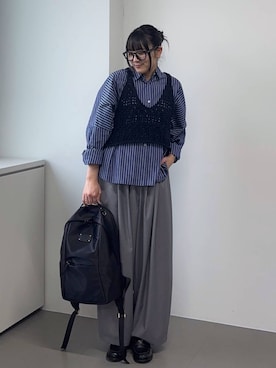 「BARNYARDSTORM（バンヤードストーム）のBARNYARDSTORM / UVカットラウンドグラス（メガネ、ブラック系）」を使った、mikuriさん（レディース）の冬コーディネート