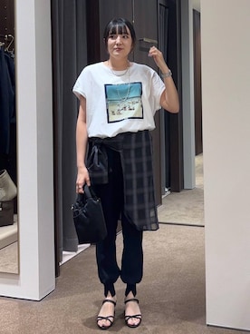 「BARNYARDSTORM（バンヤードストーム）の【別注】LIFE PICTURE COLLECTION / BEACH フォトT【布施さえさんYouTube紹介アイテム】（Tシャツ/カットソー、ホワイト系）」を使った、mikuriさん（レディース）の夏コーディネート